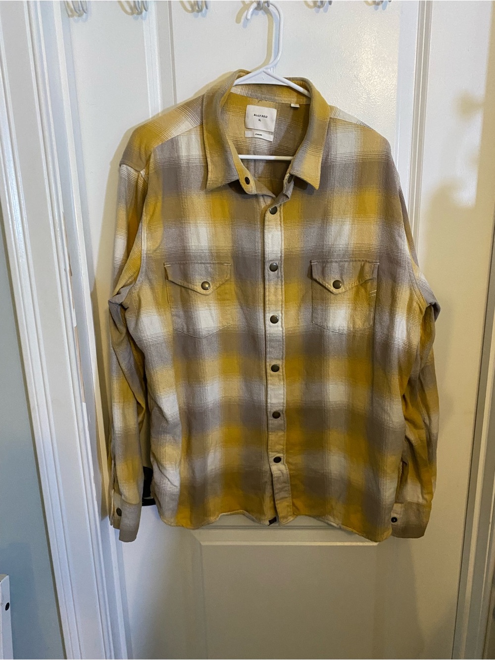 Billy Reid Yellow & Gray Plaid Button-Up Thick Cotton Shirt